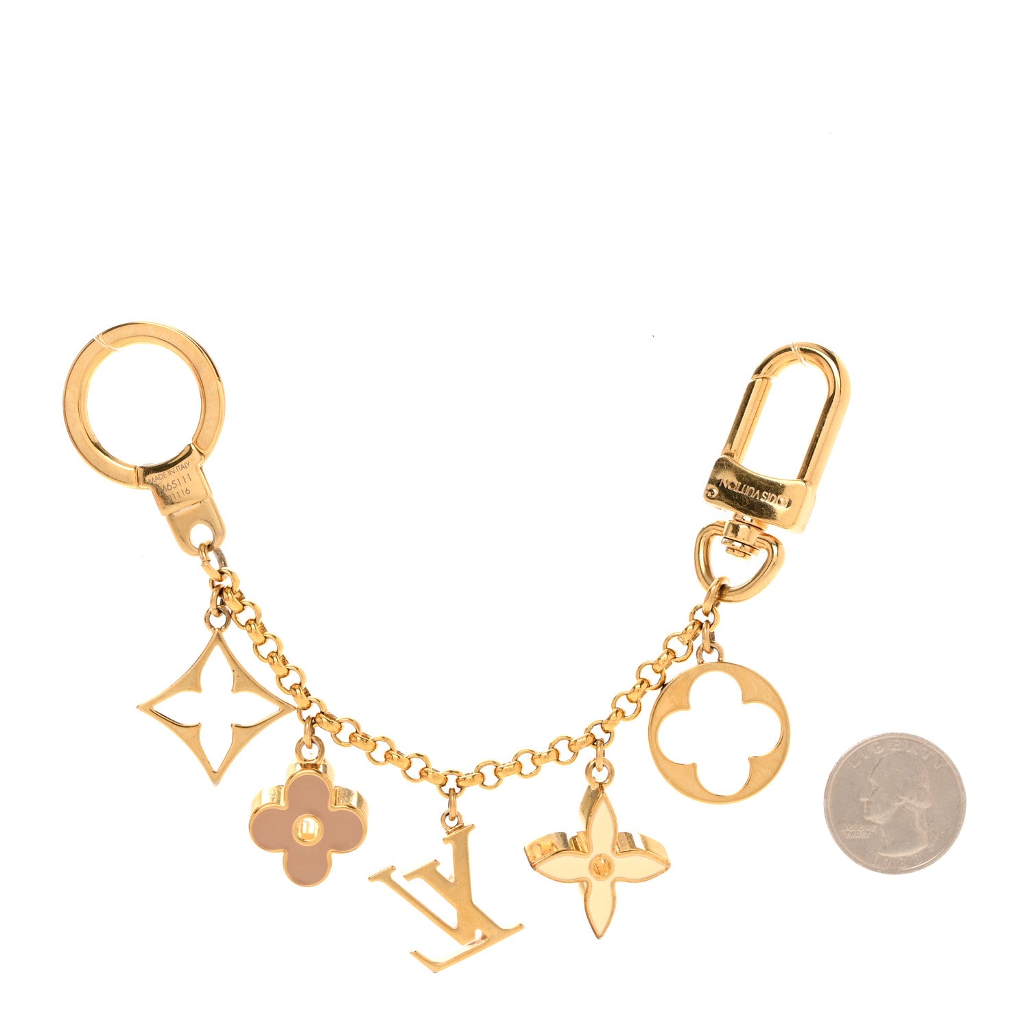 Louis Vuitton Brass Enamel Fleur De Monogram Bag Charm Chain Gold 2 of 5