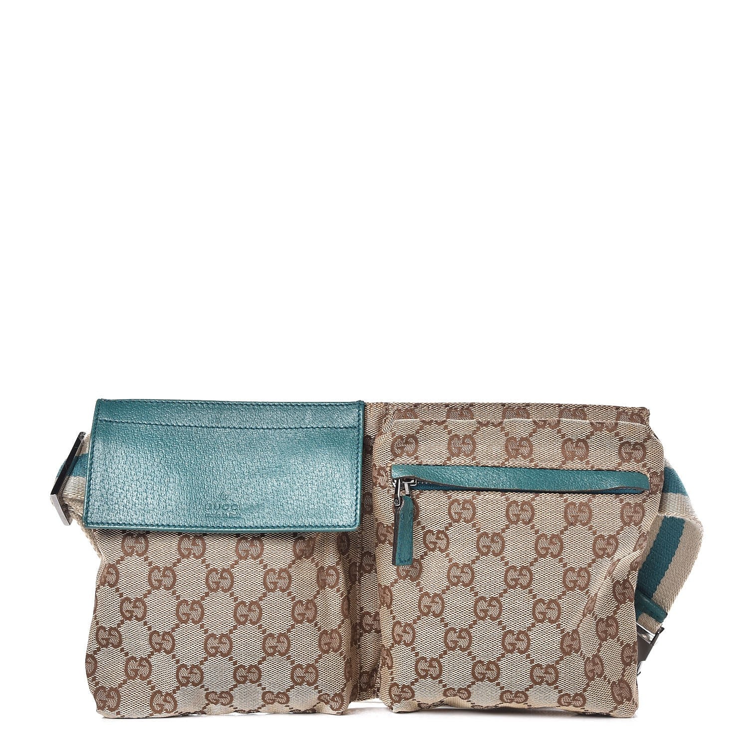 Gucci GG Monogram Web Double Pocket Belt Bag Turquoise 1 of 9
