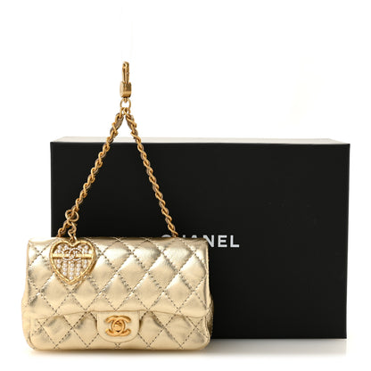 Chanel Metallic Calfskin Quilted Mini Flap Bag Charm With Hook Golden Golden 8 of 8