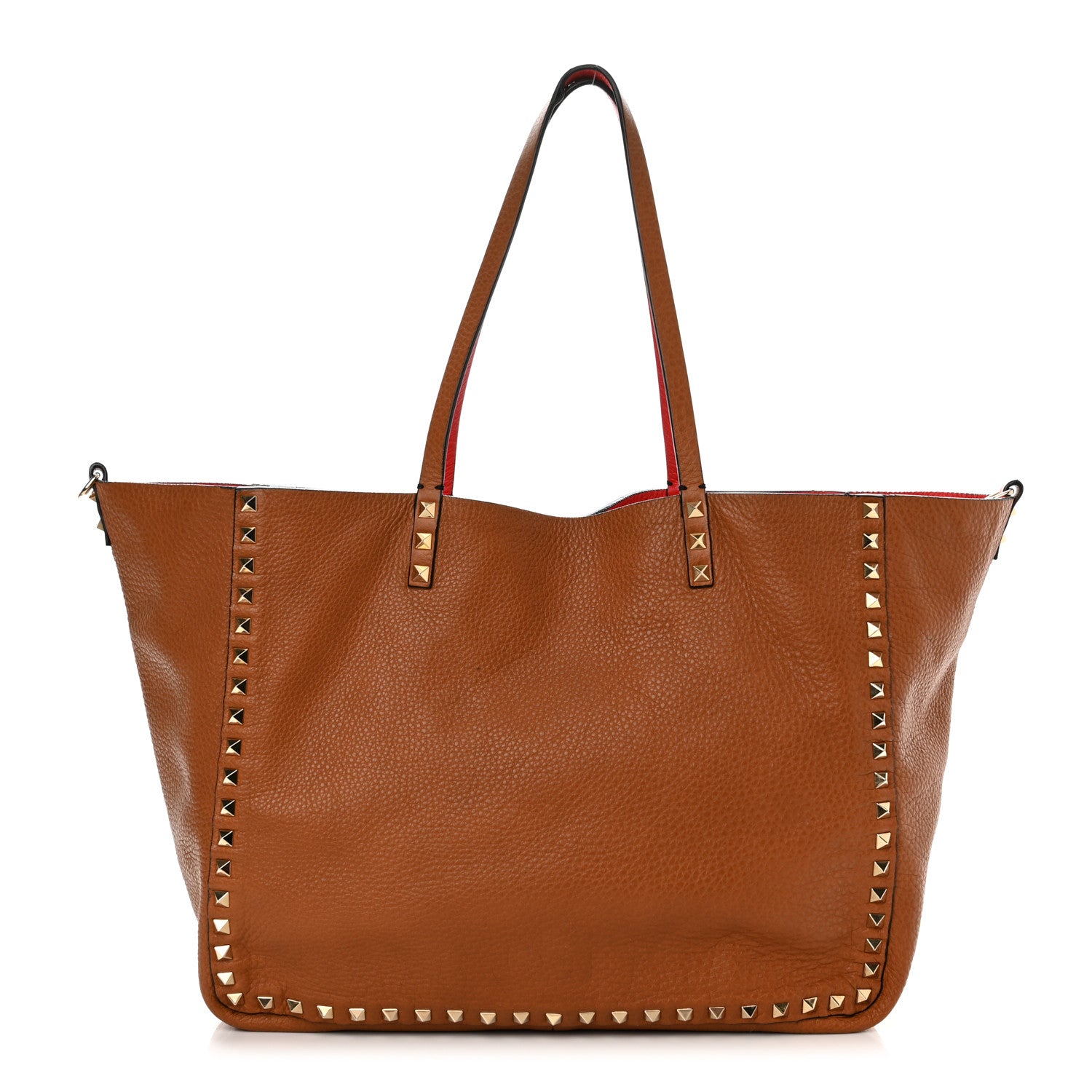 Valentino Garavani Grained Calfskin Medium Rockstud Reversible Tote Tan Red 3 of 19