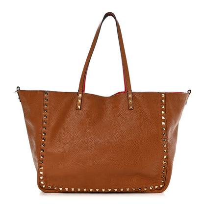 Valentino Garavani Grained Calfskin Medium Rockstud Reversible Tote Tan Red 3 of 19
