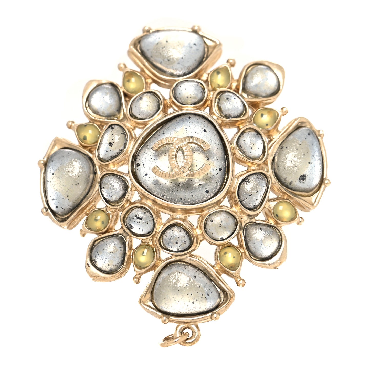 Resin Gripoix Poured Glass CC Brooch Grey Gold