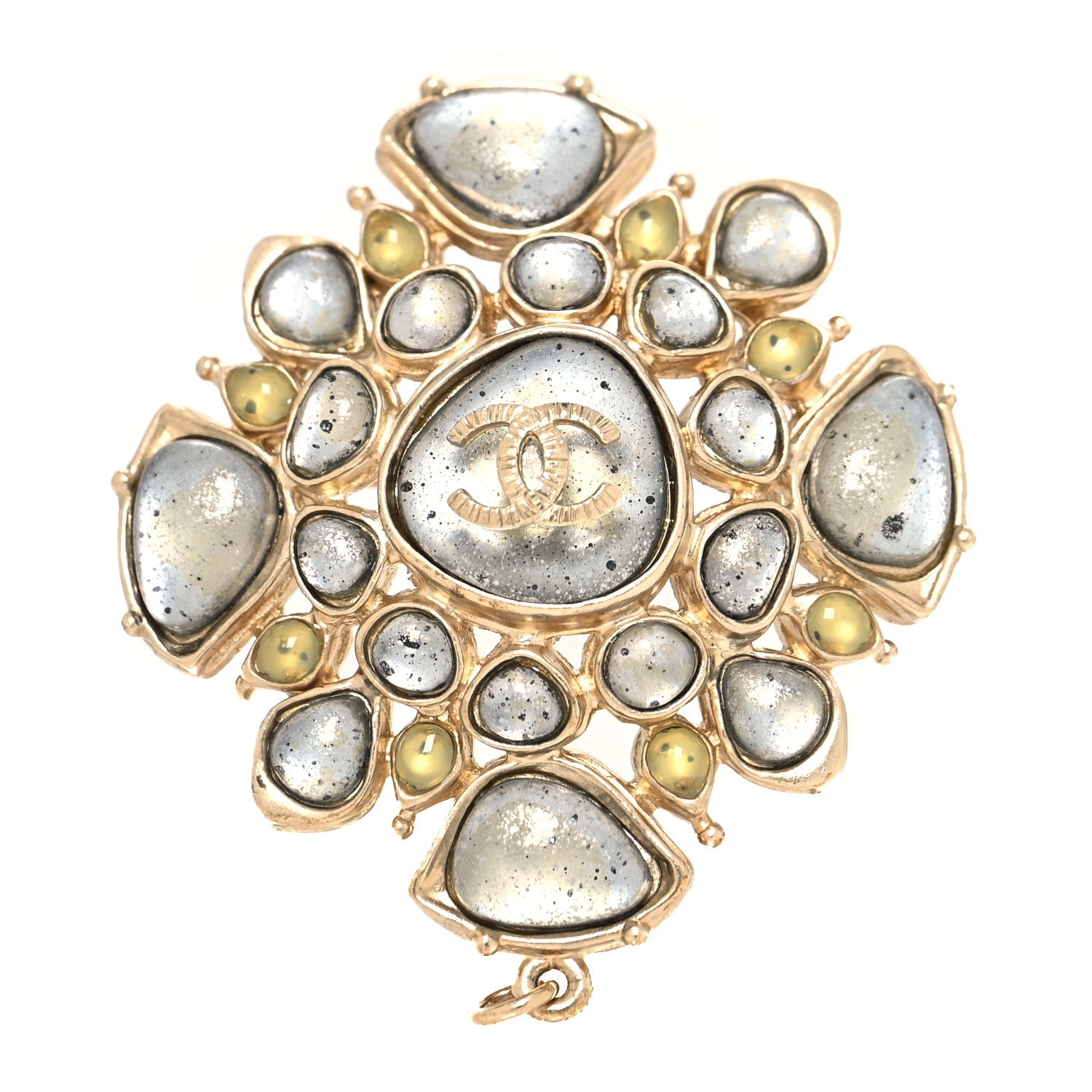 Chanel Resin Gripoix Poured Glass CC Brooch Grey Gold 1 of 3