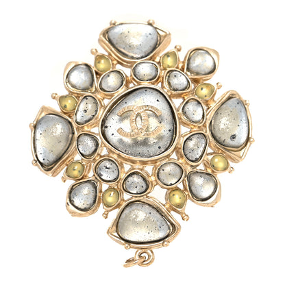 Chanel Resin Gripoix Poured Glass CC Brooch Grey Gold 1 of 3