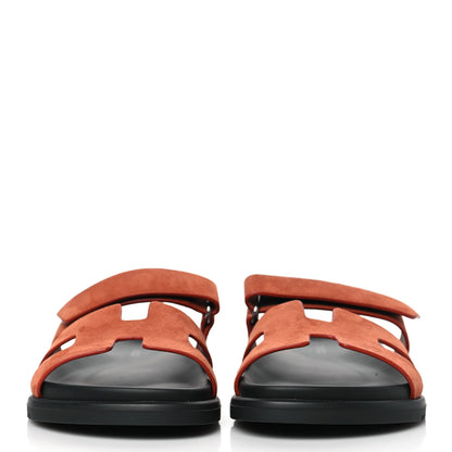 Hermes Suede Goatskin Womens Chypre Sandals 37.5 Orange Canyon 2 of 9