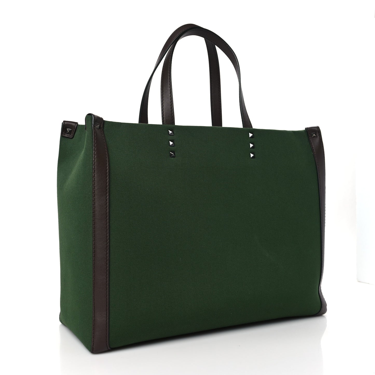 Canvas Calfskin University Logo Medium Rockstud Tote Green Forest Fondant Pink PP