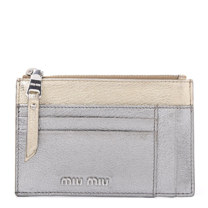 Miu Miu Metallic Madras Colour Zip Card Case Chrome Gold 1 of 10