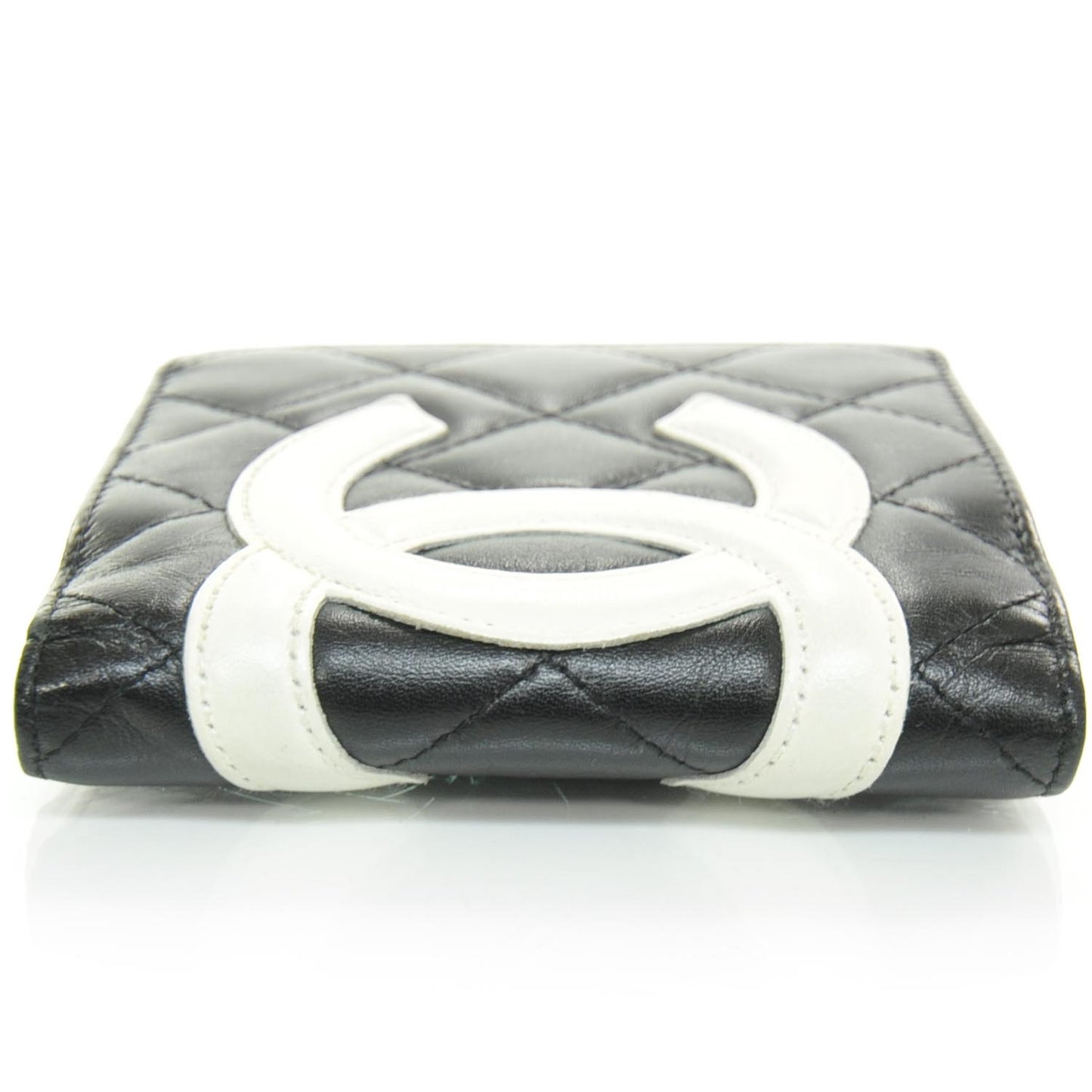 Calfskin Quilted Cambon Bi-Fold Wallet Black White
