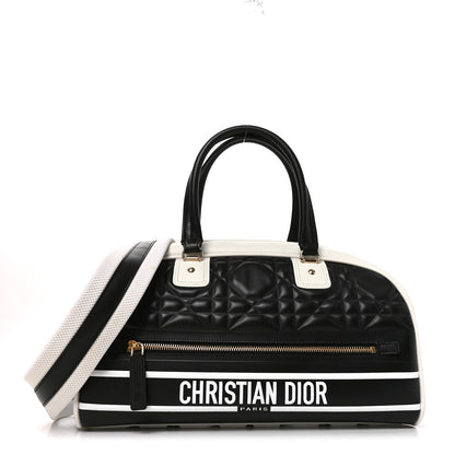 Christian Dior Lambskin Cannage Medium Dior Vibe Zip Bowling Bag Black White 1 of 10