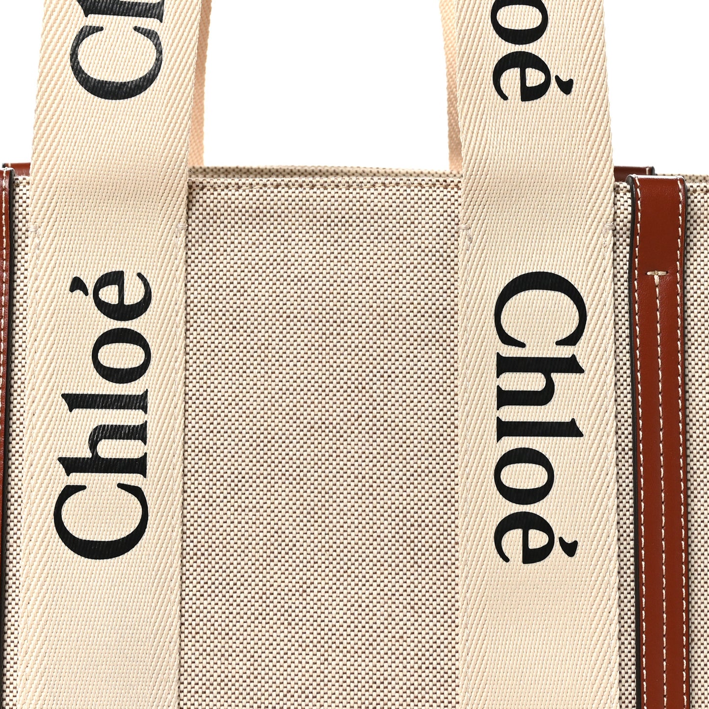 Cotton Calfskin Medium Woody Ribbon Tote White Brown