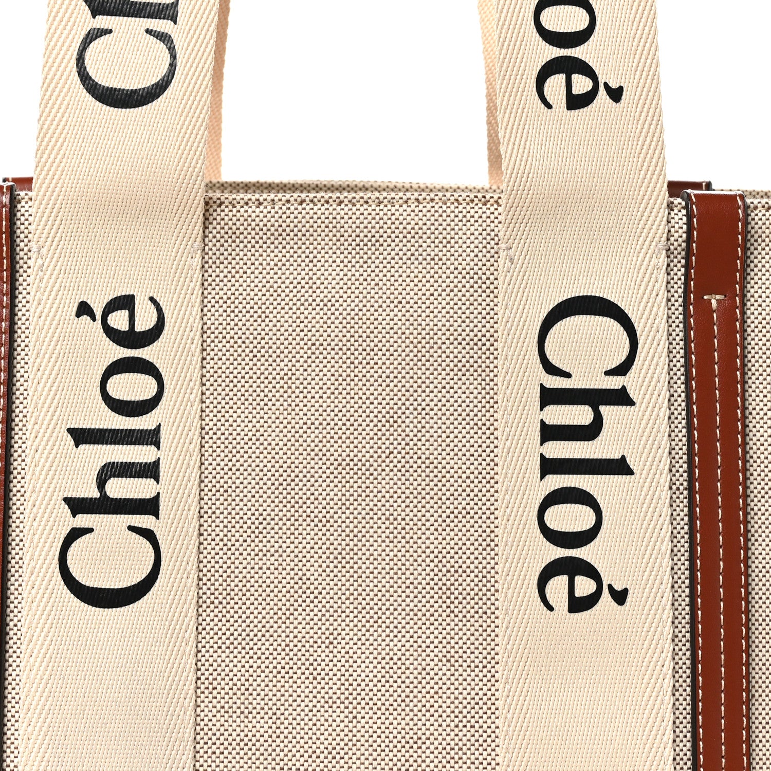 Chloe Cotton Calfskin Medium Woody Ribbon Tote White Brown 8 of 10