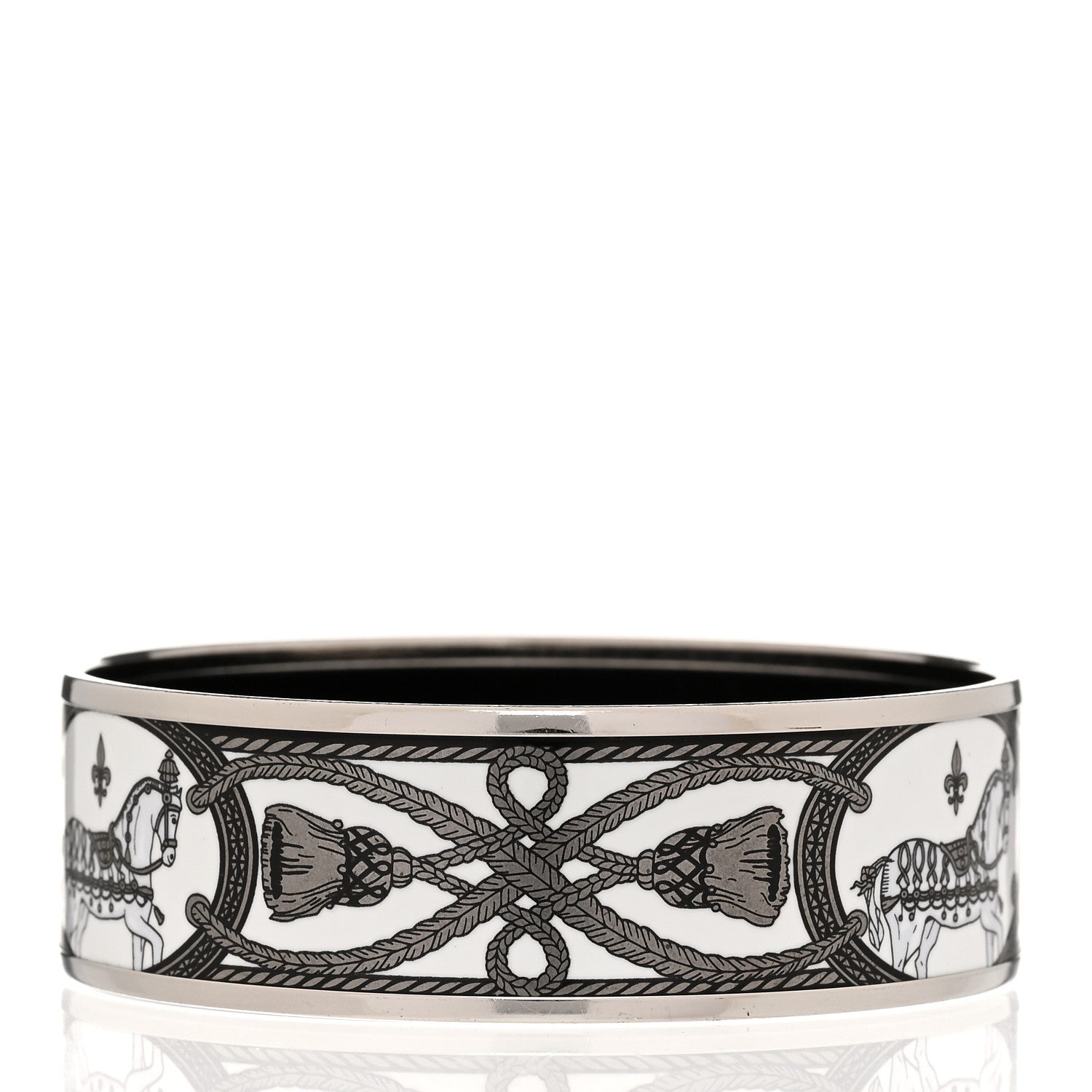 Hermes Enamel Printed Wide Grand Apparat Bracelet 65 White 3 of 6