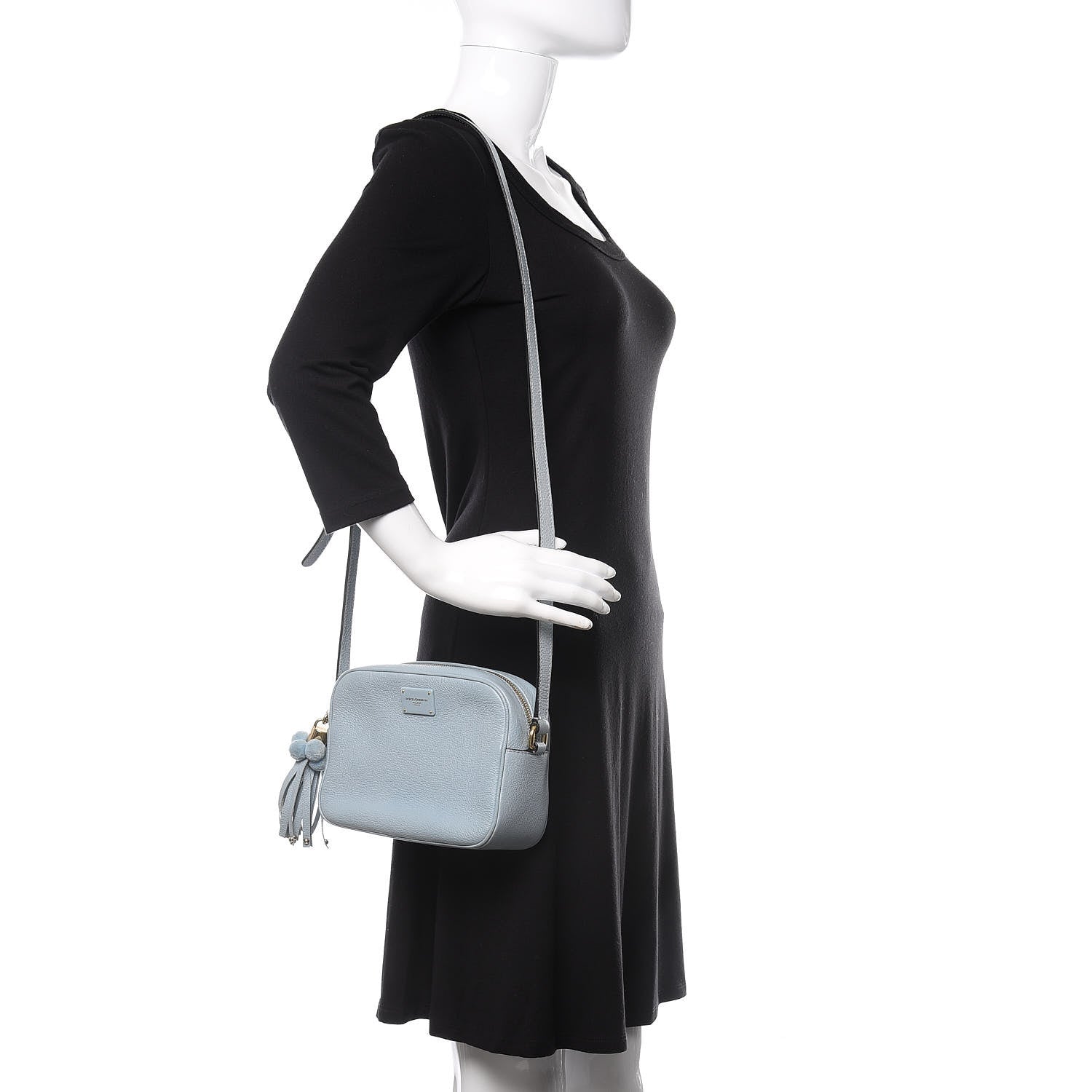 Dolce & Gabbana Calfskin Pom Pom Glam Crossbody Grey 2 of 13