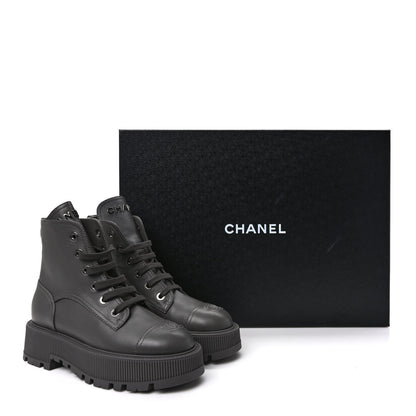 Chanel Calfskin CC Lace Up Combat Boots 37 Gray 10 of 10