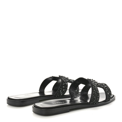 Hermes Suede Beaded Oran Sandals 37 Black 3 of 9