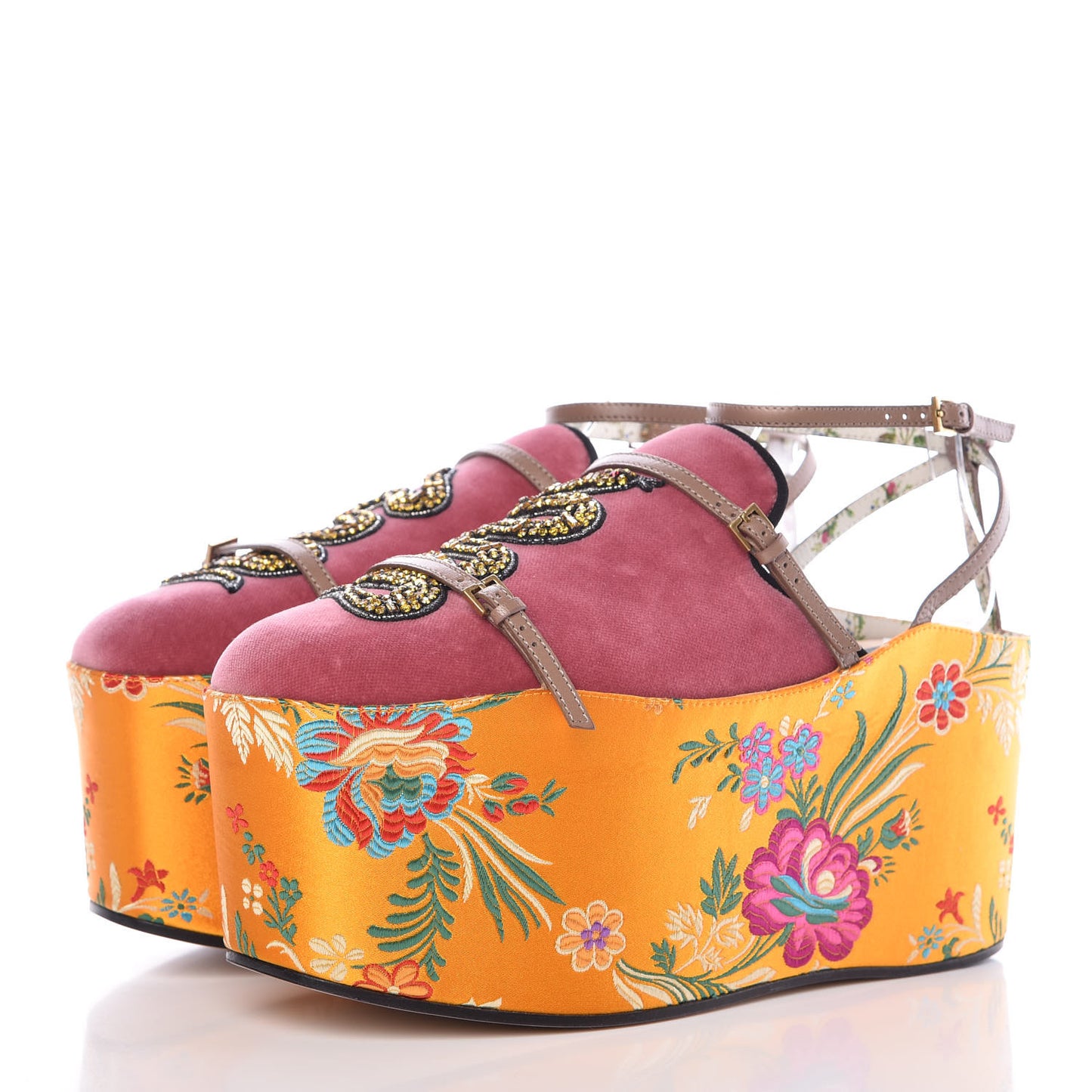 Velvet Silk Embellished Platform Detachable Slide 41 Tibet Red