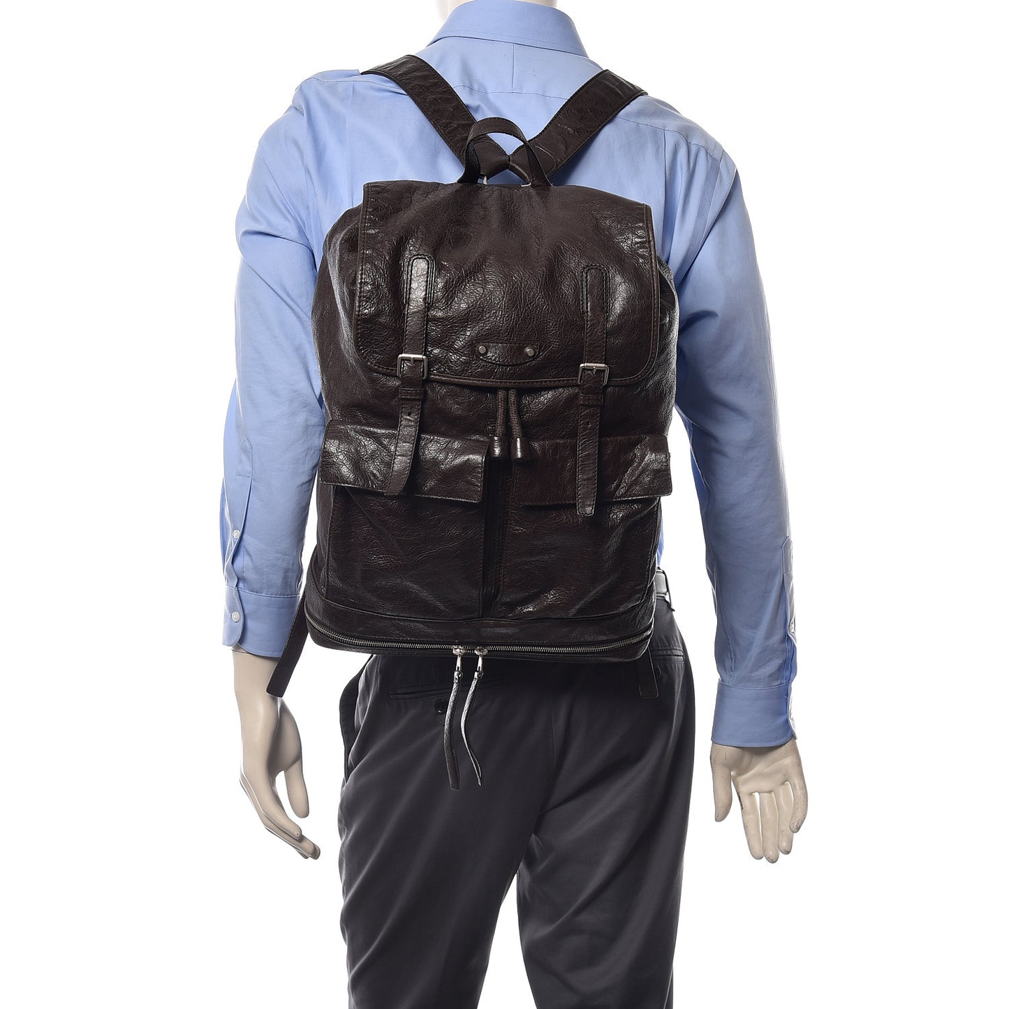 Agneau Classic Silver Hardware Traveler Backpack Dark Brown