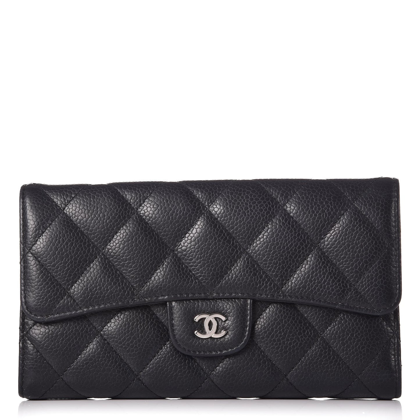 Caviar Quilted Large Flap Wallet Black