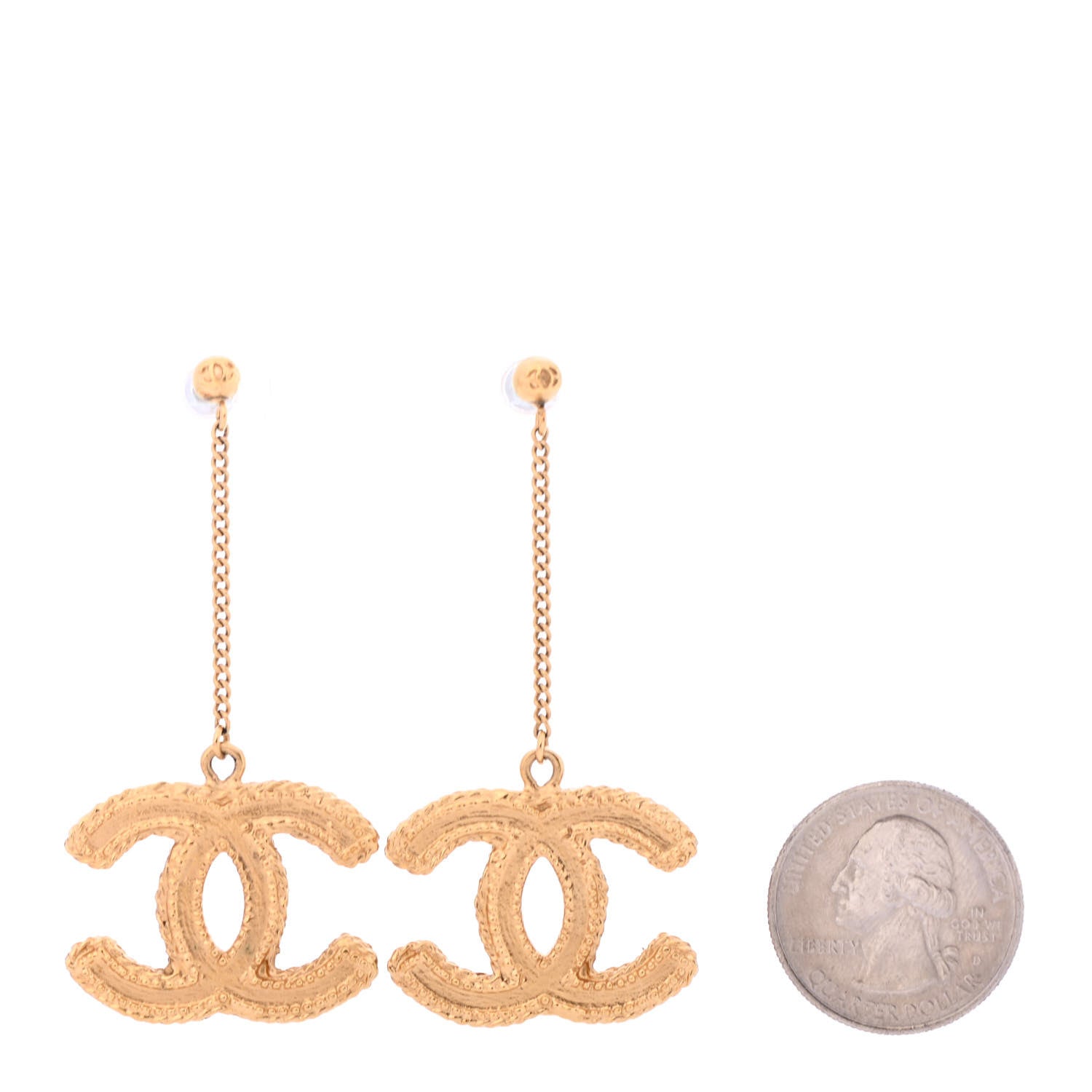 Chanel CC Drop Earrings Matte Gold 2 of 4