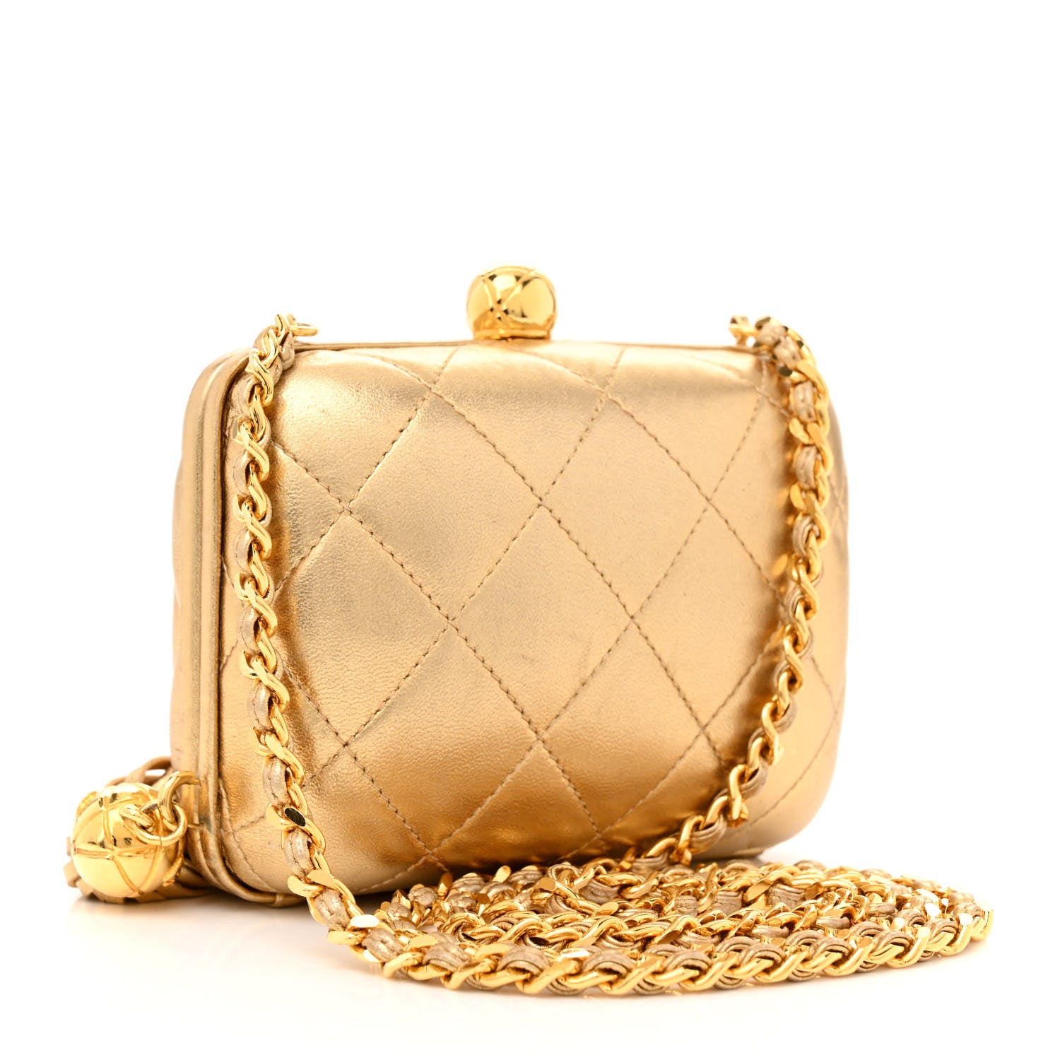 Chanel Metallic Lambskin Quilted CC Kiss Lock Evening Clutch Gold 3 of 13