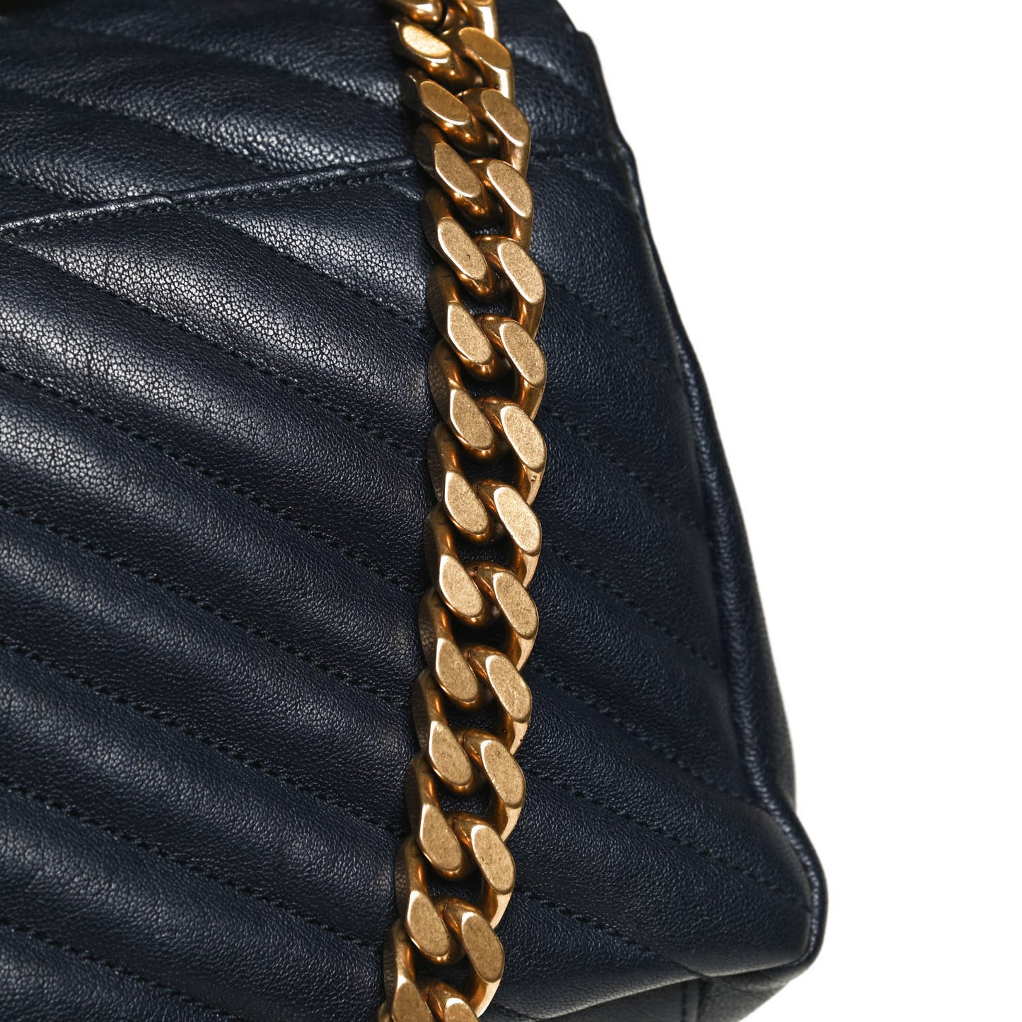 Sheepskin Matelasse Chevron Monogram Medium College Bag Deep Marine
