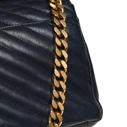 Saint Laurent Sheepskin Matelasse Chevron Monogram Medium College Bag Deep Marine 13 of 15