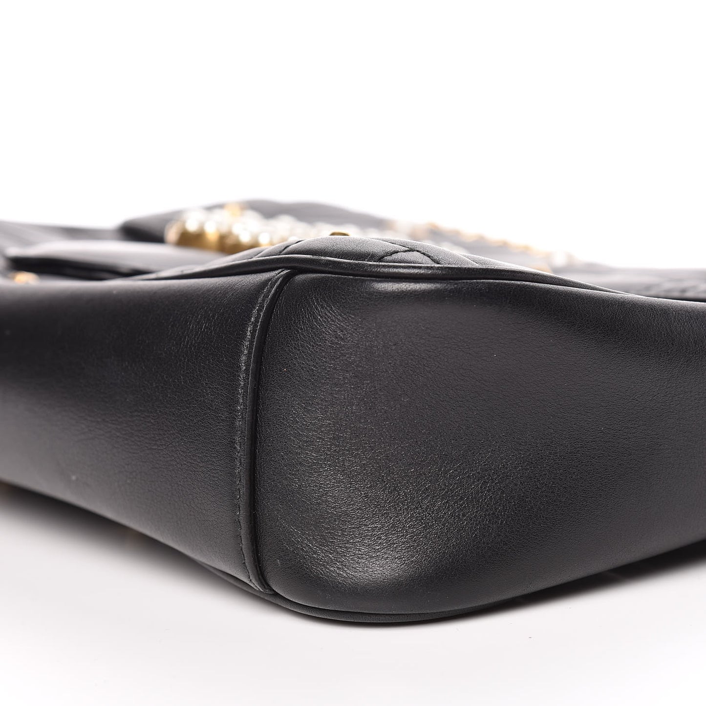 Calfskin Matelasse Studded Medium Pearly GG Marmont Shoulder Bag Black
