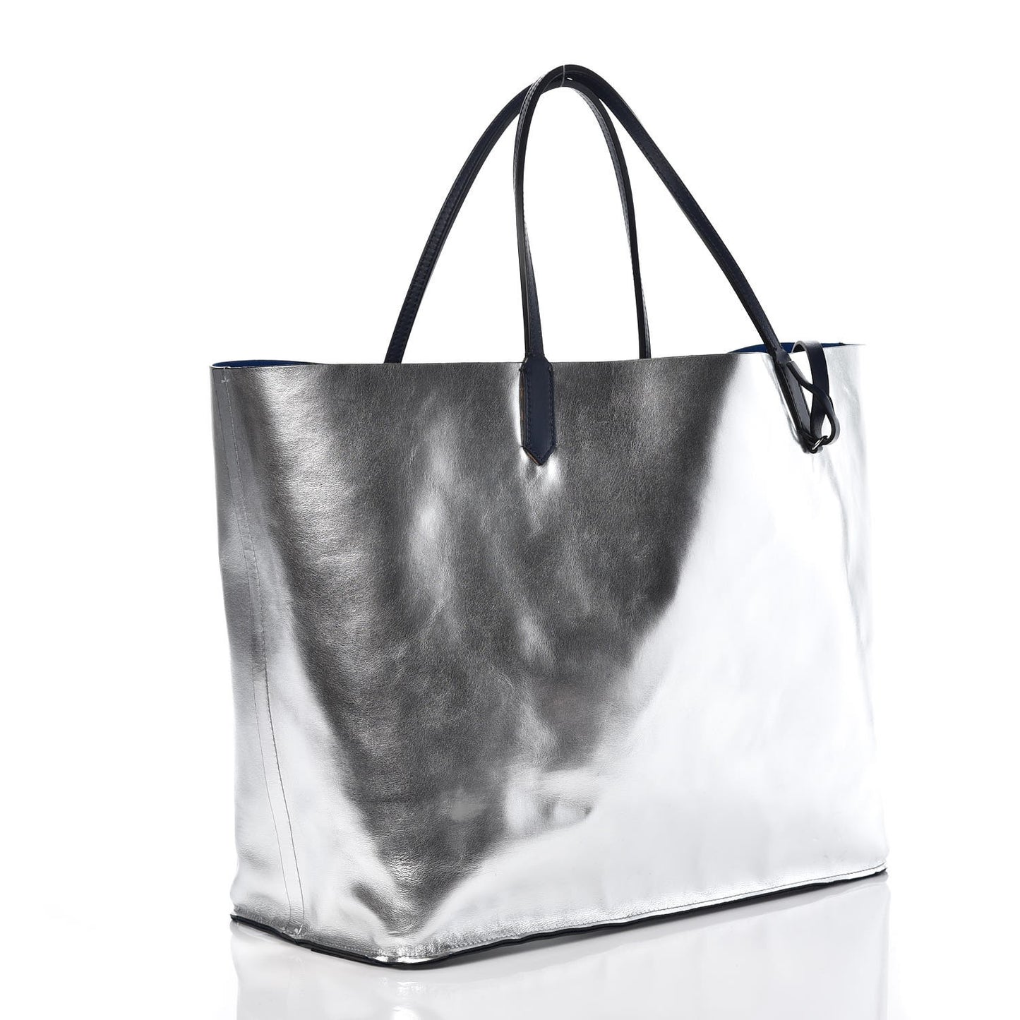 Metallic Calfskin Suede Ombre Large Reversible Antigona Tote Blue Silver