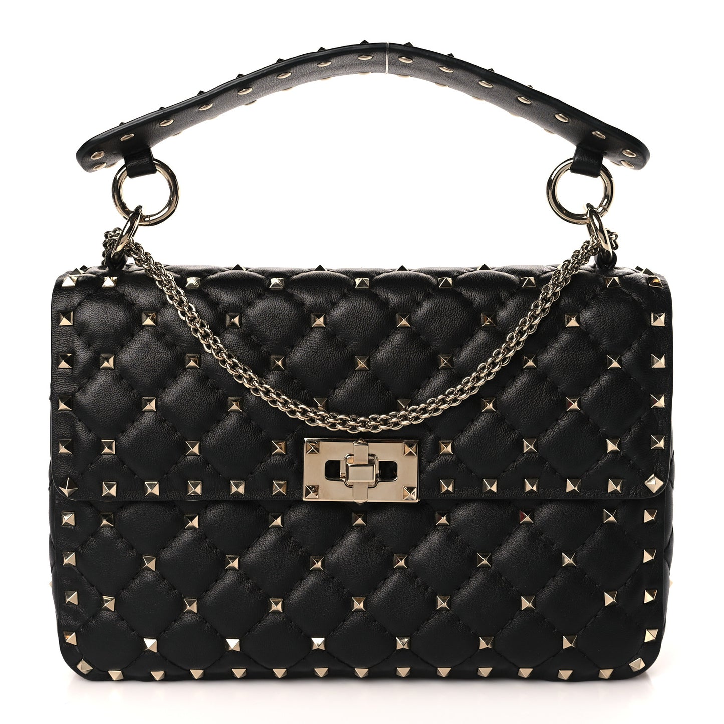 Lambskin Medium Rockstud Spike Shoulder Bag Black