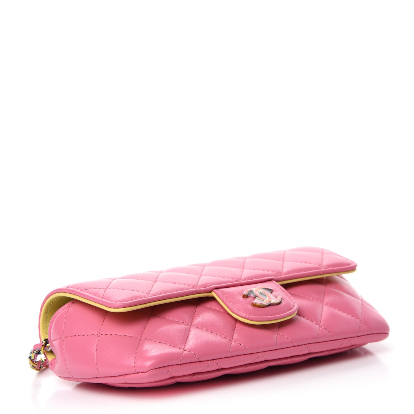 Lambskin Quilted Glasses Case With Chain Pink Yellow