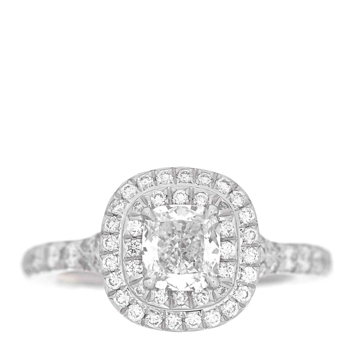 Platinum Diamond .58ct Soleste Cushion Cut Double Halo Engagement Ring 48 4.5