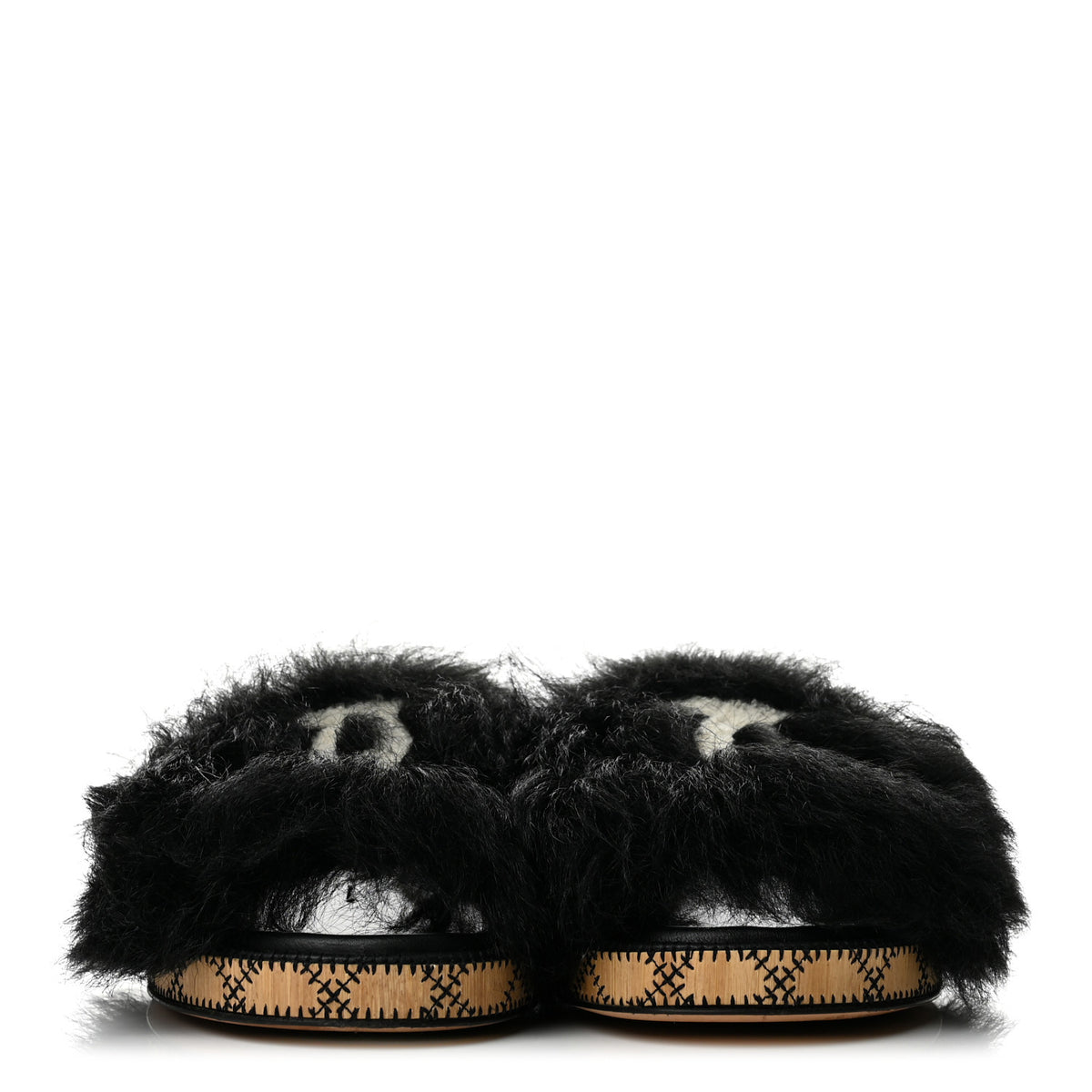 Chanel Shearling Lambskin CC Mules Sandal 37 Black White 3 of 10