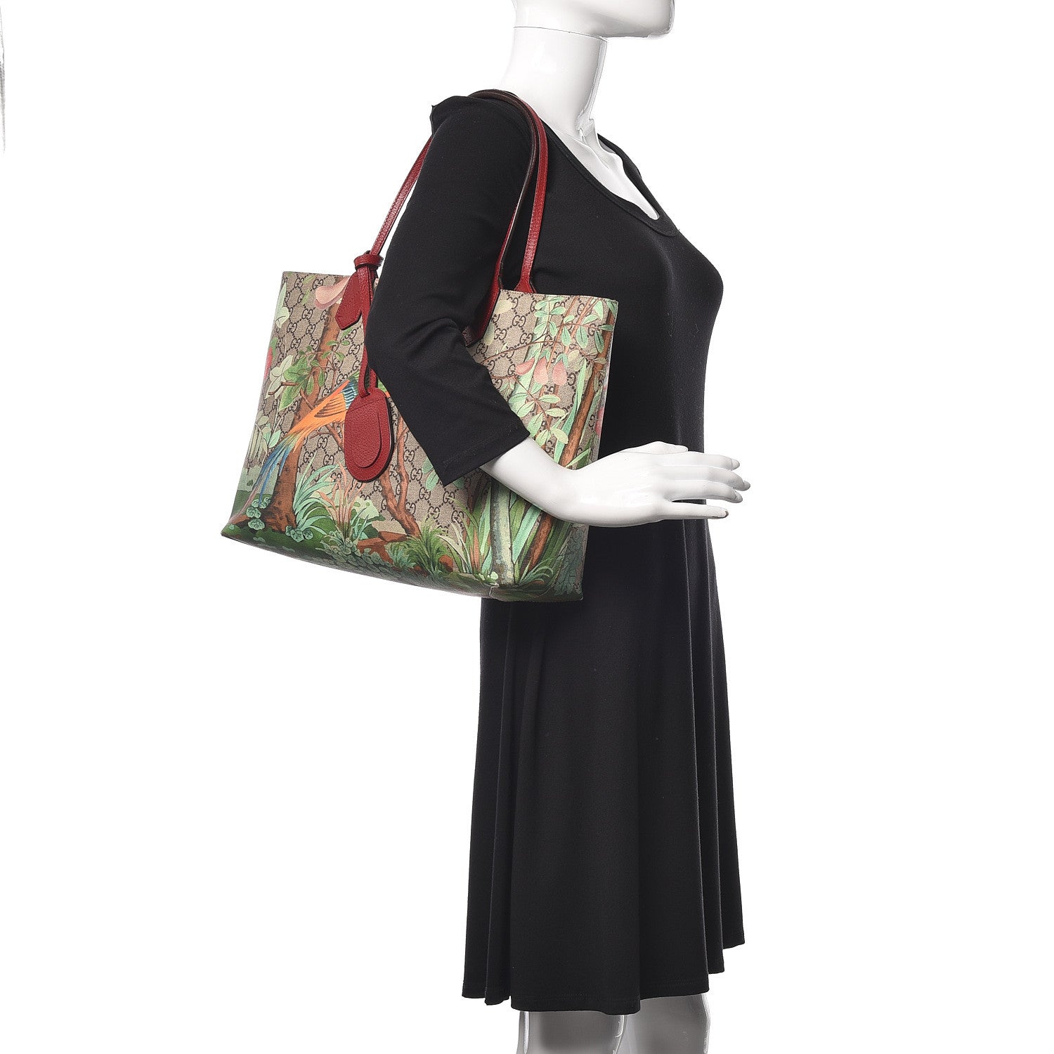 Gucci GG Supreme Monogram Tian Medium Shopping Tote Beige Multicolor Red 2 of 10