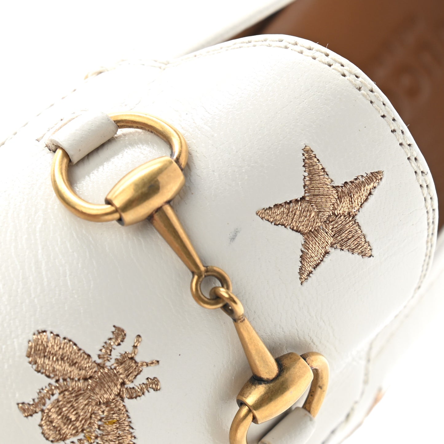 Goatskin Bee Star Embroidered Womens Jordaan Loafers 37.5 Mystic White