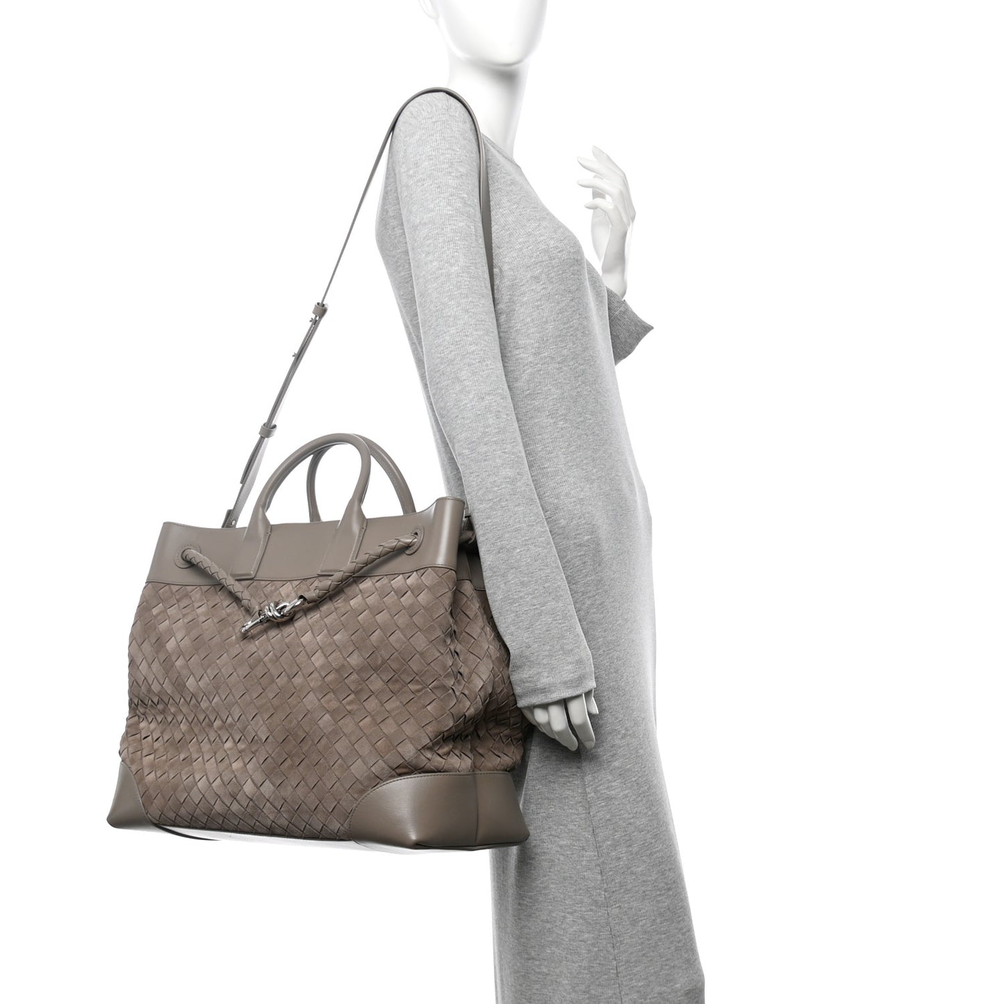 Suede Calfskin Intrecciato Andiamo Voyager Limestone