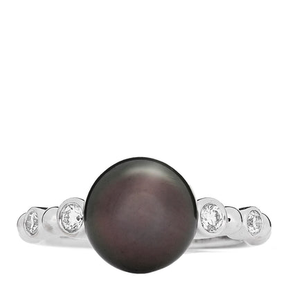 Mikimoto 18K White Gold Diamond Black South Sea Cultured Pearl 9-9.5mm Ring 49 5 1 of 6