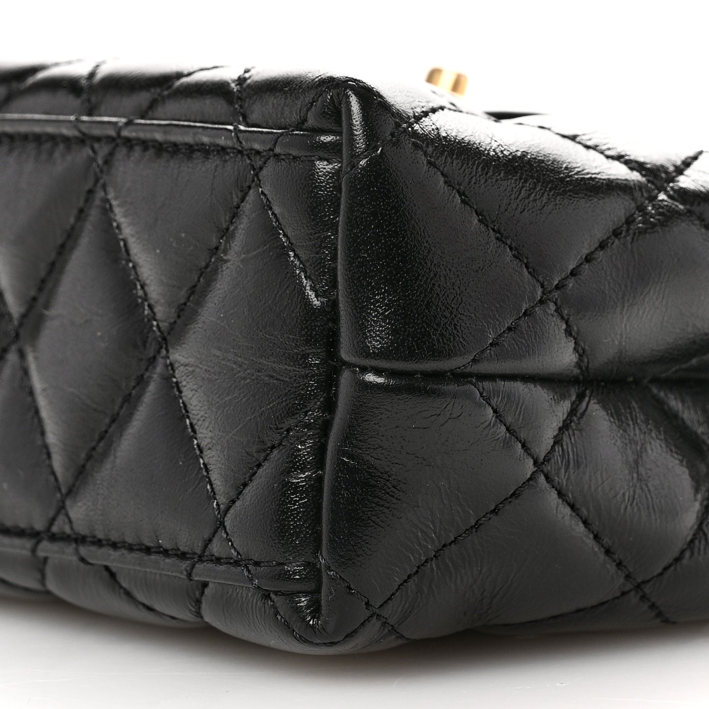 Shiny Aged Calfskin Quilted Nano Kelly Shopper Black