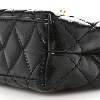 Chanel Shiny Aged Calfskin Quilted Nano Kelly Shopper Black 9 of 11