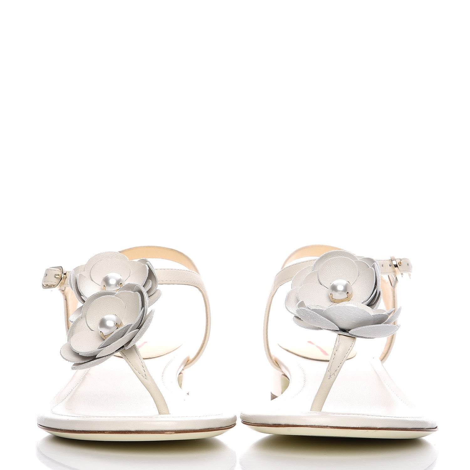Chanel Lambskin Camellia Thong Sandals 37.5 White 4 of 11