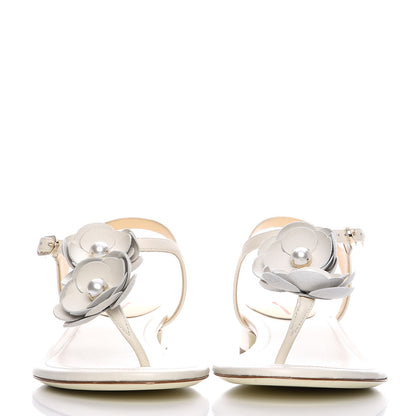 Chanel Lambskin Camellia Thong Sandals 37.5 White 4 of 11
