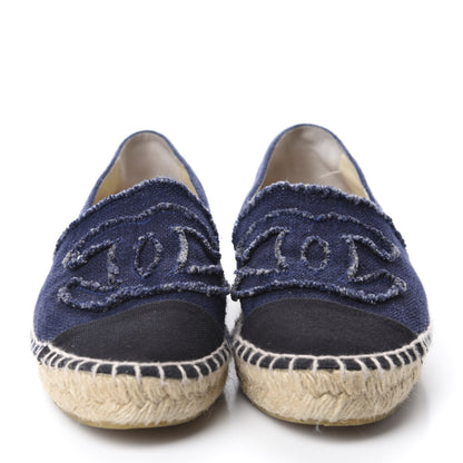 Chanel Denim Toile CC Espadrilles 38 Navy Black 2 of 11
