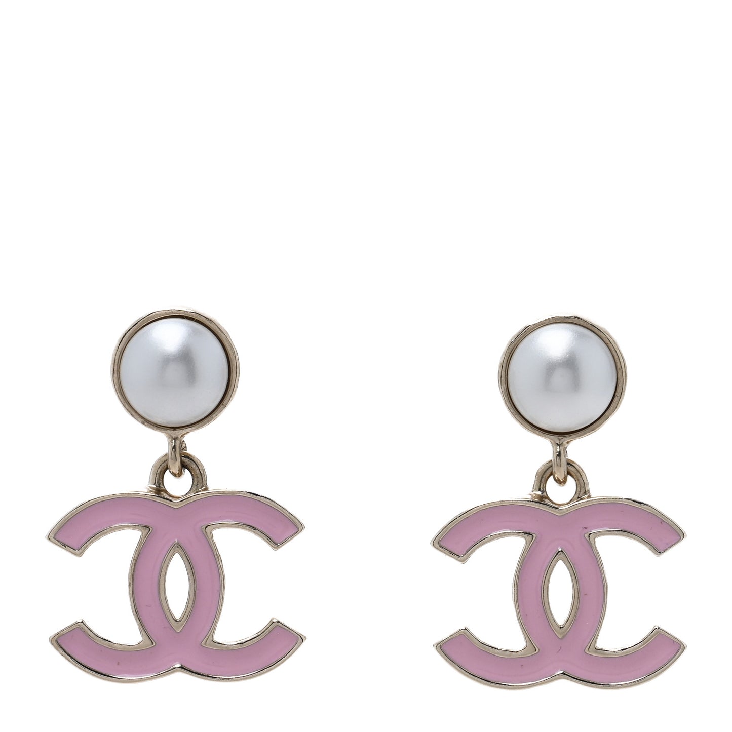 Pearl Enamel CC Drop Earrings Pink