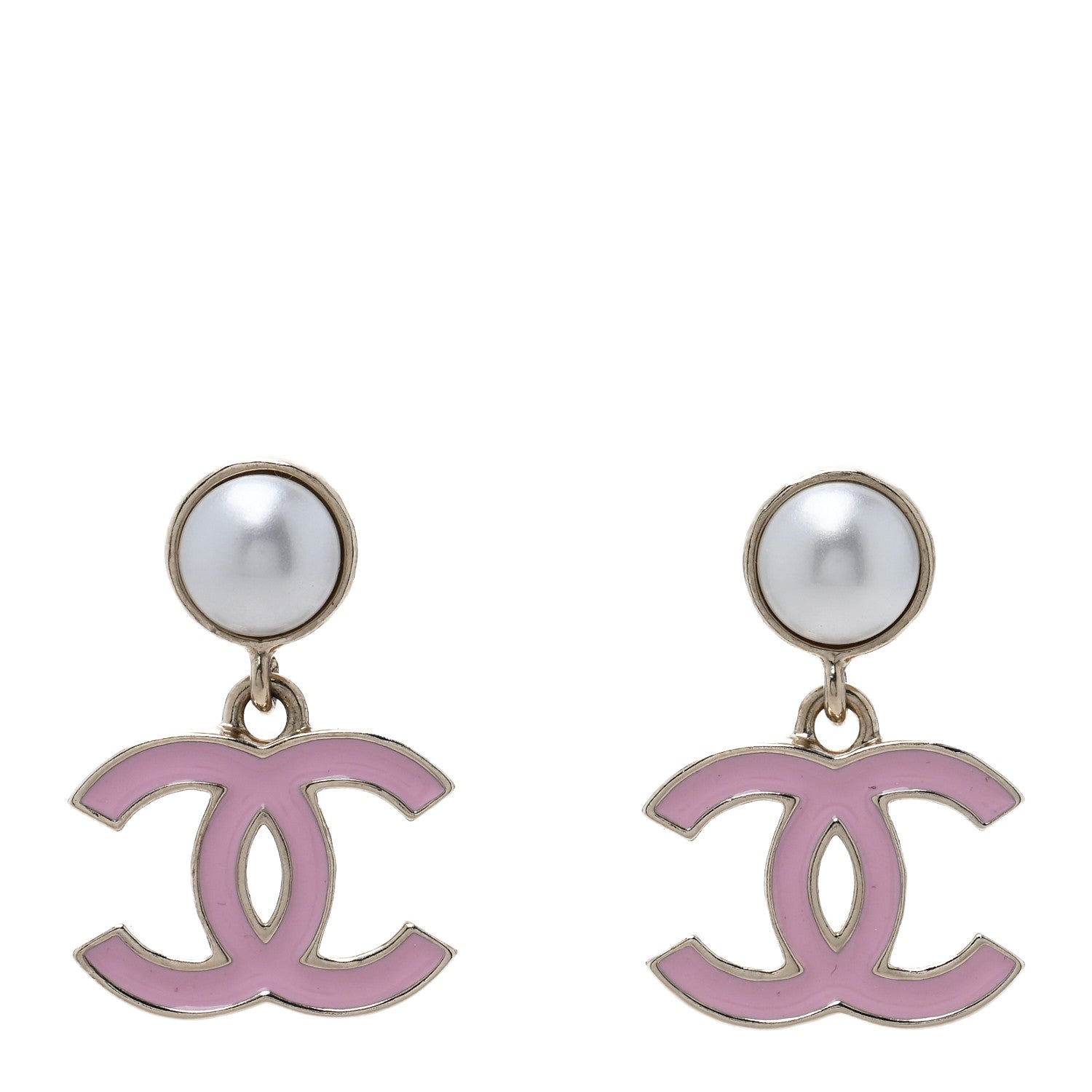 Chanel Pearl Enamel CC Drop Earrings Pink 1 of 5