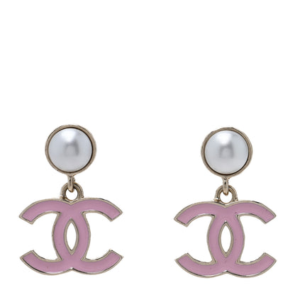 Chanel Pearl Enamel CC Drop Earrings Pink 1 of 5
