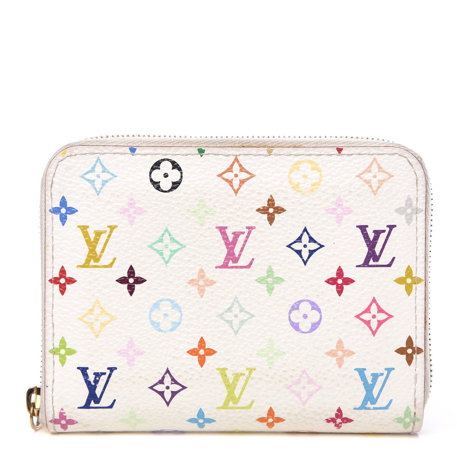 Louis Vuitton Monogram Multicolor Zippy Coin Purse Wallet White Litchi 1 of 12