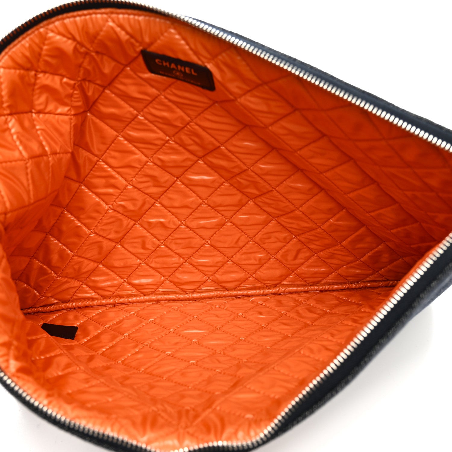 Chanel Denim Large Deauville Pouch Clutch Blue Orange 5 of 7