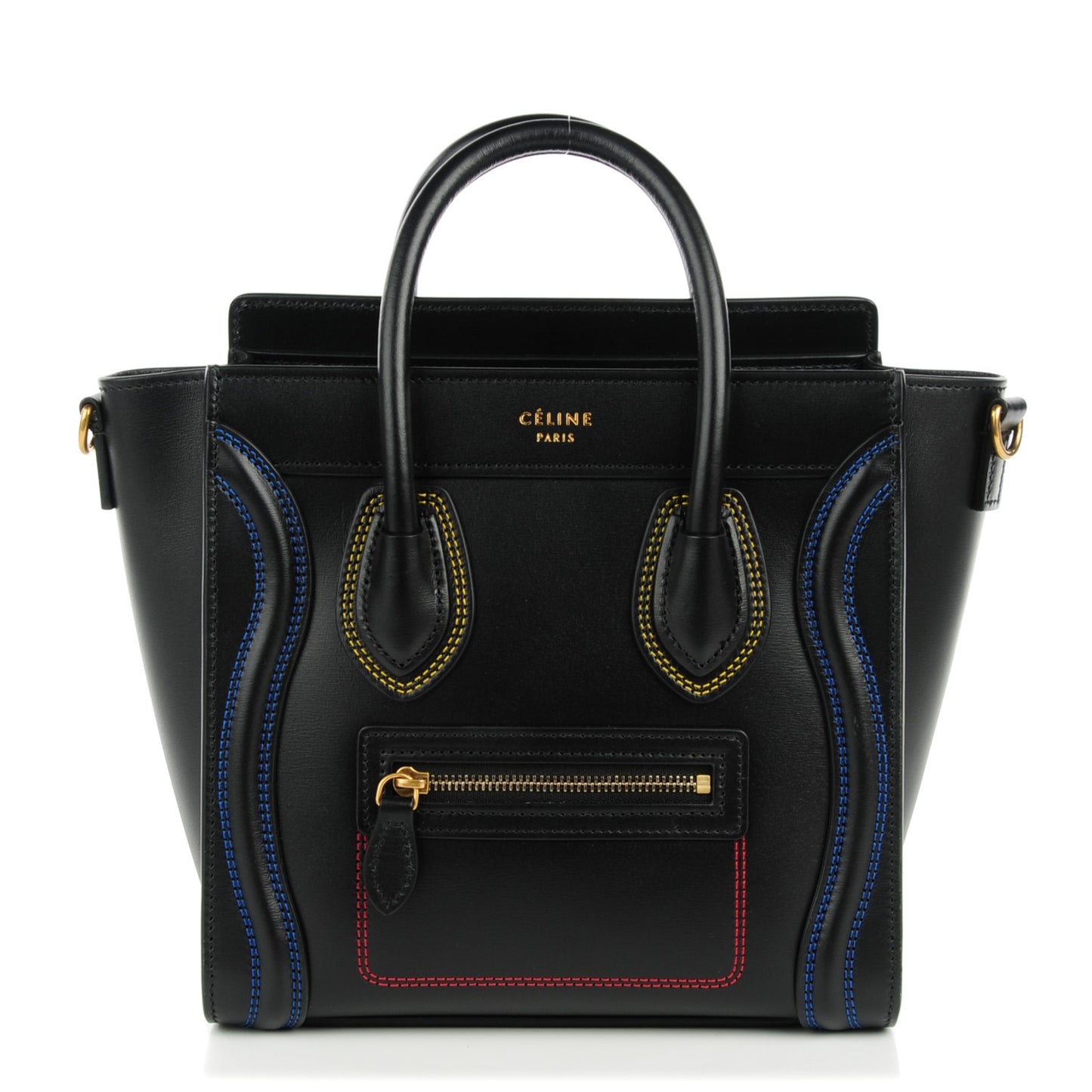 Smooth Calfskin Multicolor Double Stitching Nano Luggage Black