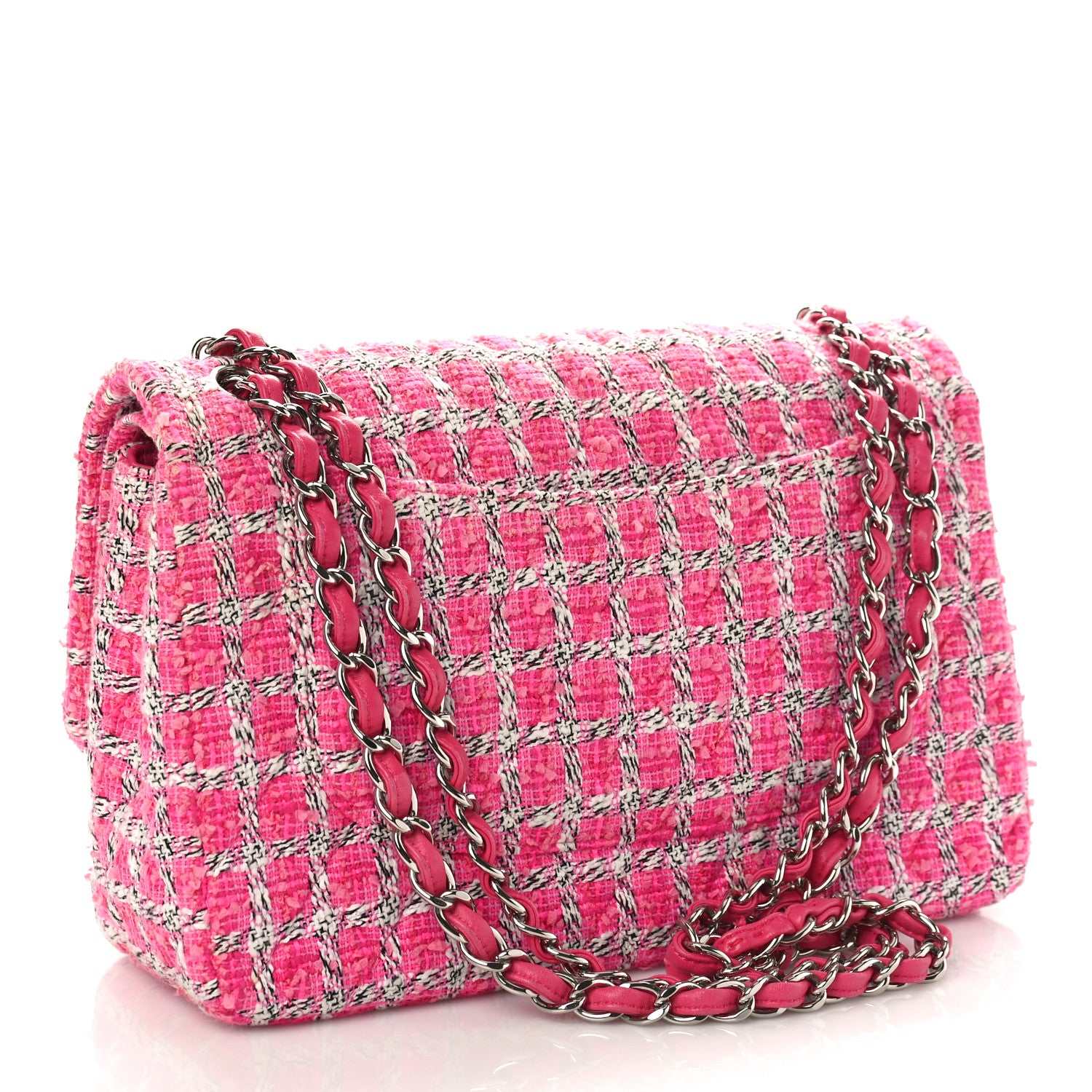 Chanel Tweed Quilted Jumbo Double Flap Hot Pink 2 of 8