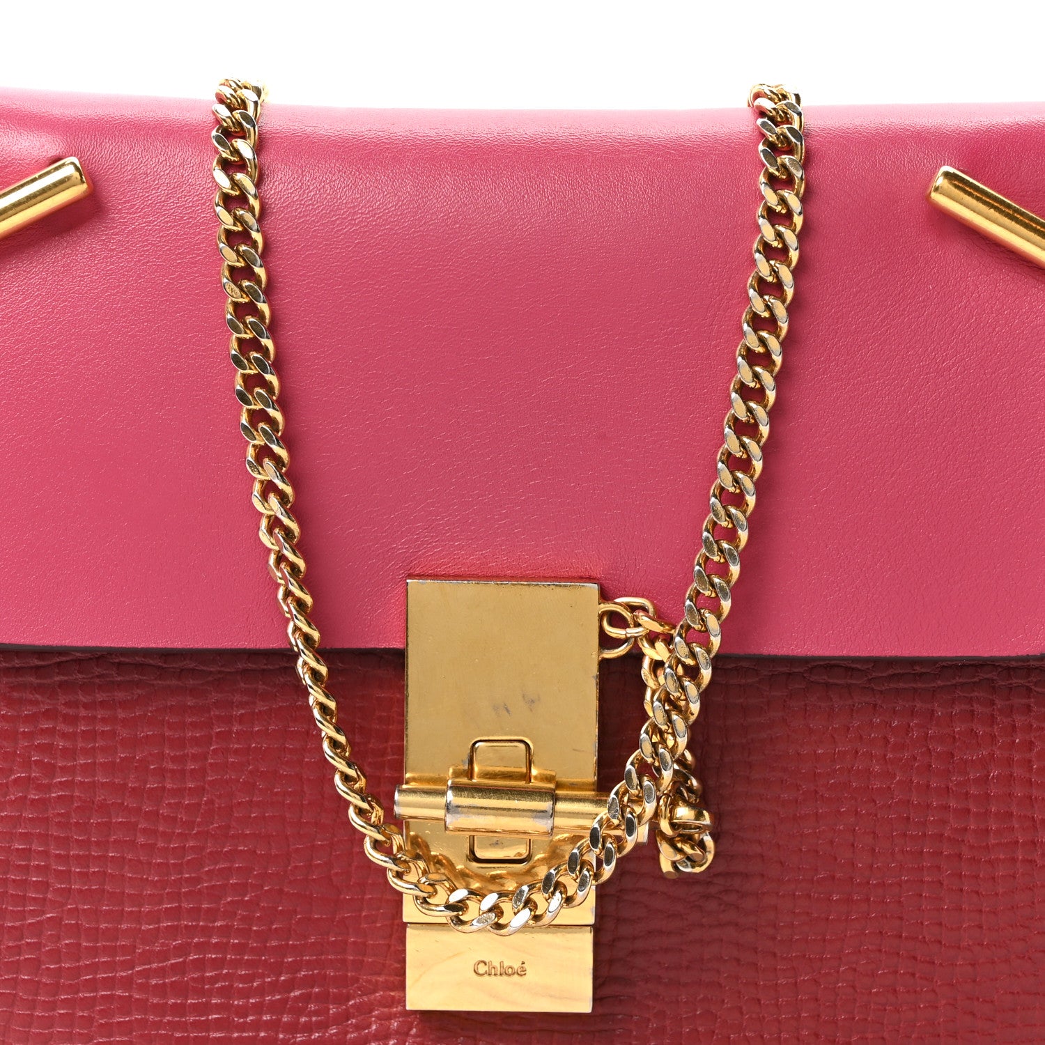 Chloe Grained Calfskin Lambskin Mini Bi-Color Drew Shoulder Bag Red 7 of 9