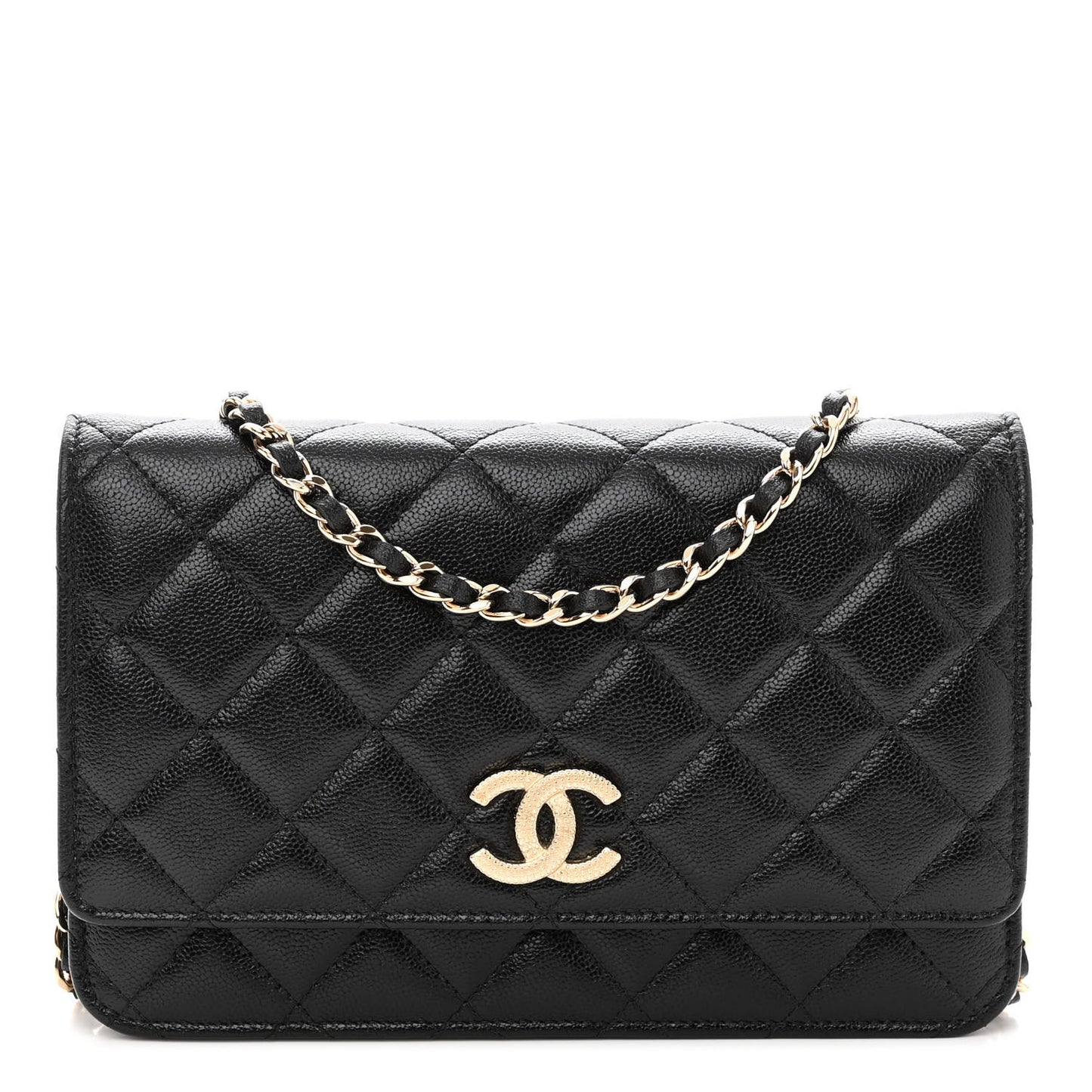 Caviar Quilted Studded CC Wallet on Chain WOC Black